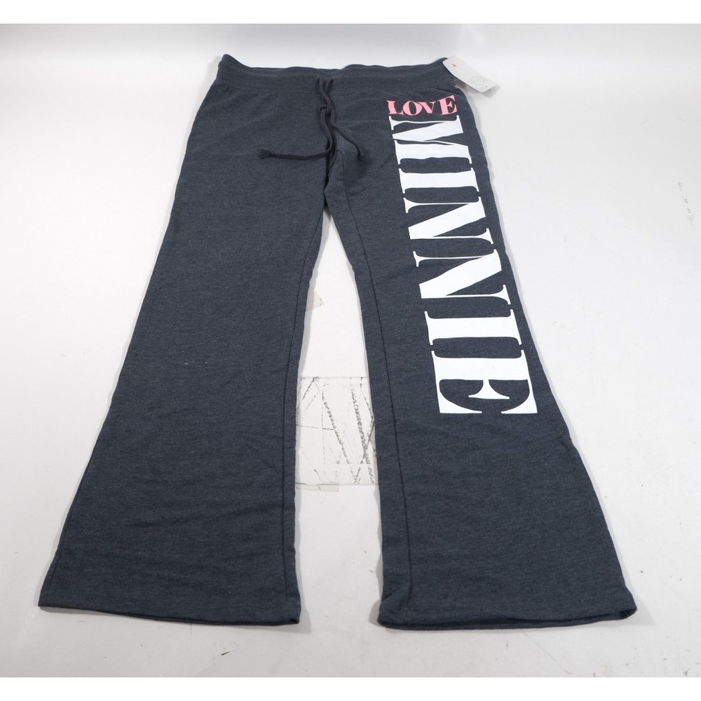 Disney Lounge Pants Womens L Gray Love Minnie Mouse Flare Leg JP1915 Heathered